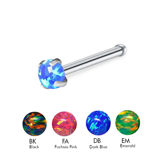 Steel 316L Nose Pin with Prong Setted 2mm Opal - 20GA(0.8mm)