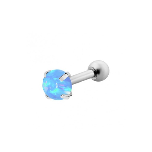 Steel 316L Barbell with Single Prone Setted Opal Ball - 16GA(1.2mm)