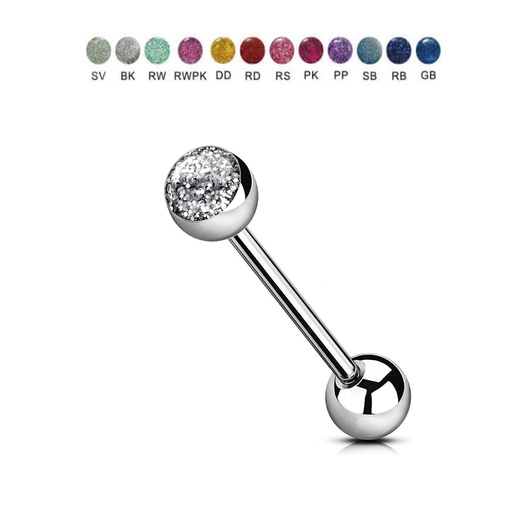 Steel 316L Barbell with Ultra Glitter Ball (5+5mm) - 14GA(1.6mm)