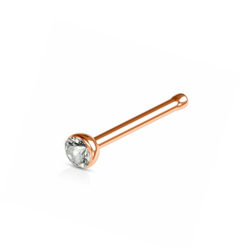 Steel 316L Rose Gold Ti-PVD Coated Nose Pin with 2.5mm Crystal - 18GA(1.0mm)