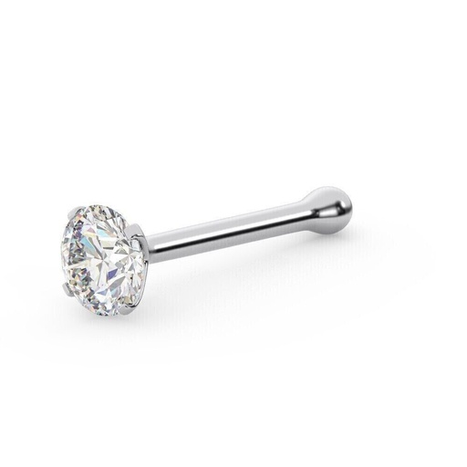 Steel 316L Nose Pin with Prong Setted 3mm Round Stone - 20GA(0.8mm)