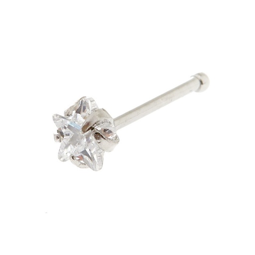 Steel 316L Nose Pin with Prong Setted Star Shaped Crystal - 20GA(0.8mm)