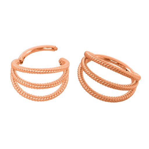 Steel 316L Rose Gold PVD Titanium Coated Hinged Segment Ring with 3 Twisted Bars - 16GA(1.2mm)