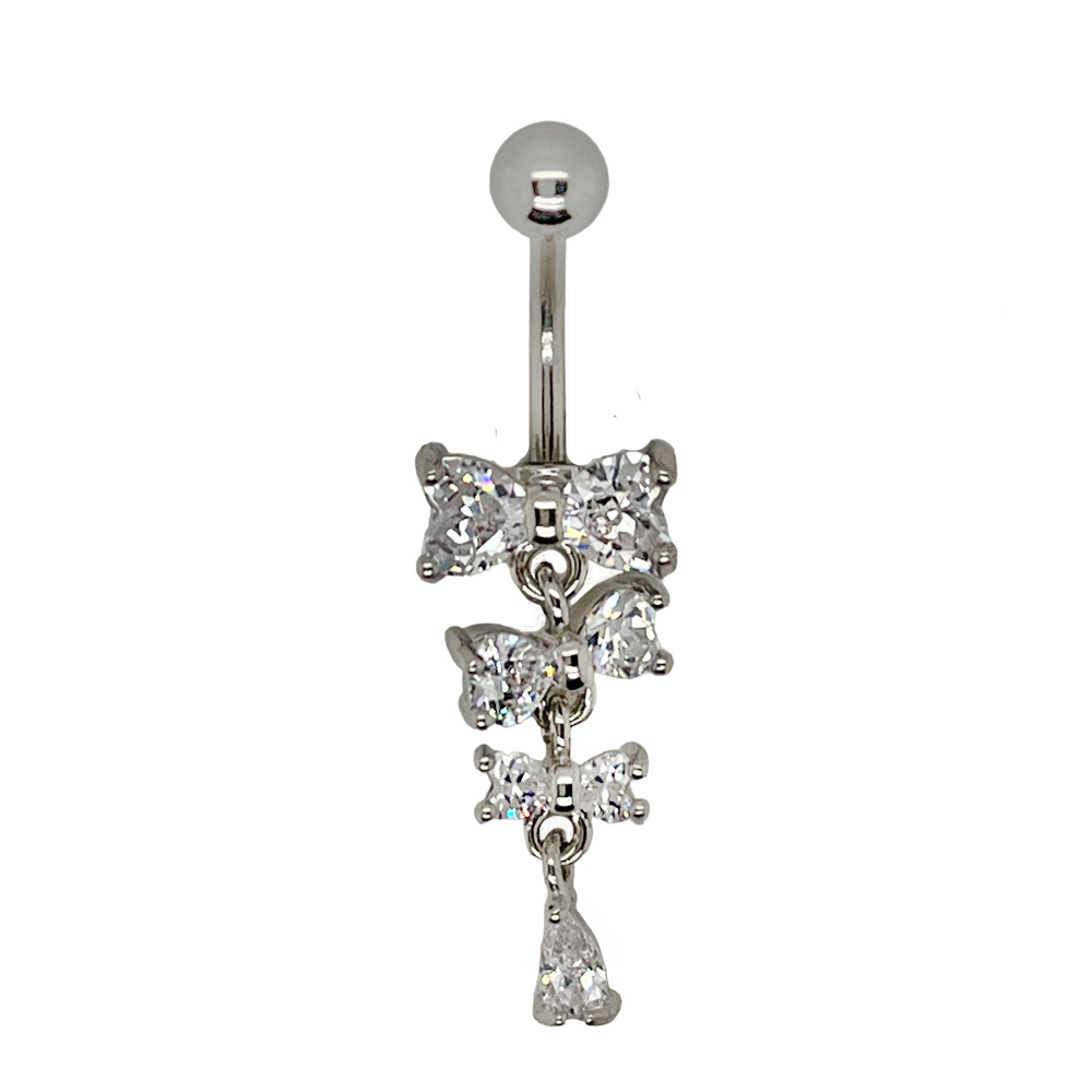 Steel 316L Belly Button Banana with CZ Stone Setting in Fashion Design - CC-Crystal Clear-14GA(1.6mm)