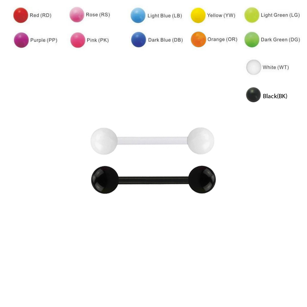 Non-Transparent Bioflex Barbell with UV Screwballs (Fixed Length 16mm) - 14GA(1.6mm)  