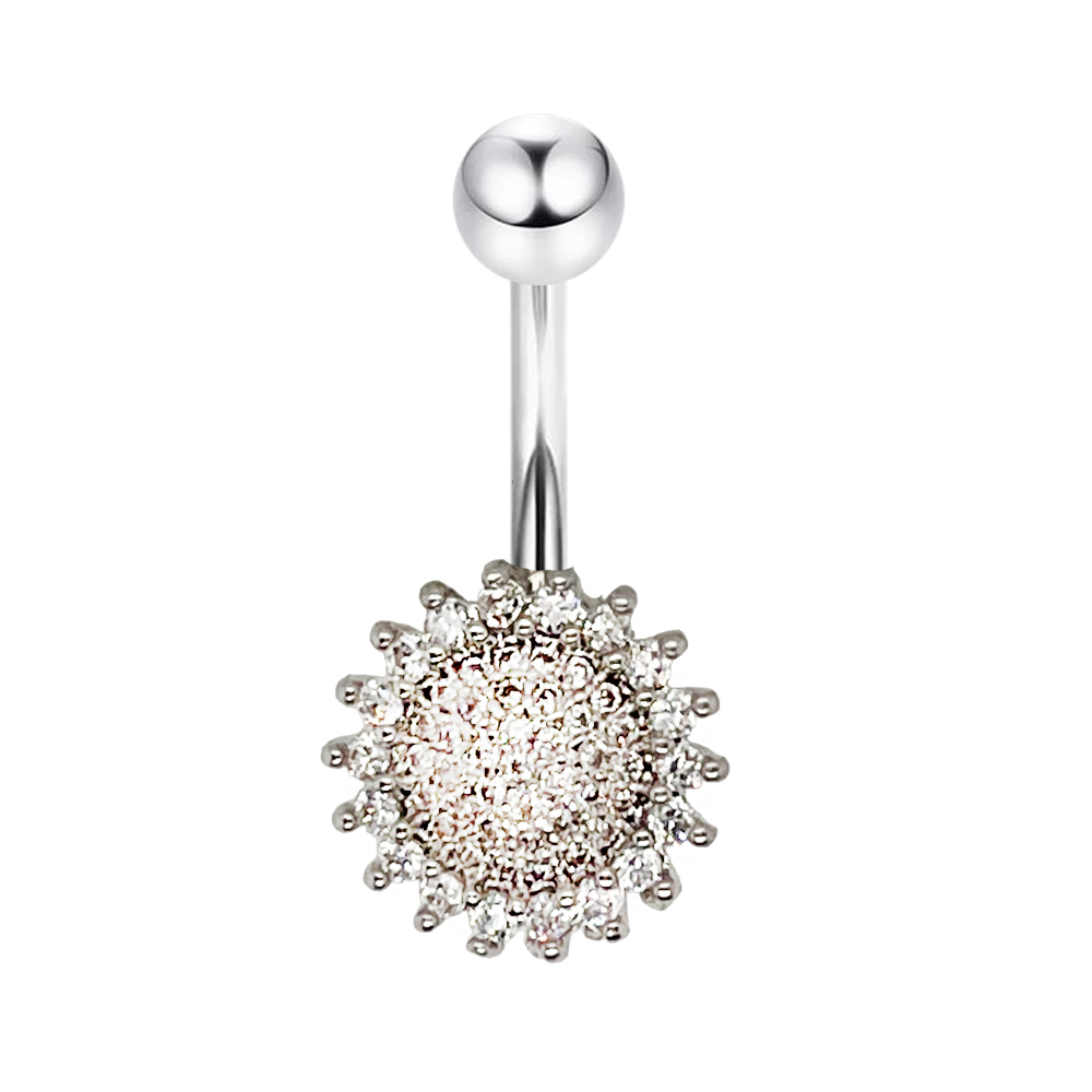 Steel 316L Belly Button Banana with CZ Stone Setting in Fashion Design- CC-Crystal Clear