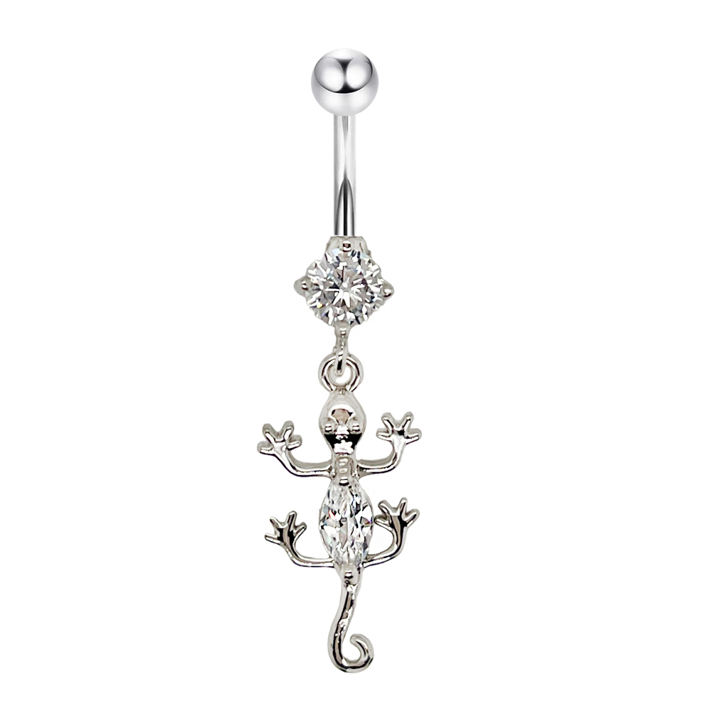 Steel 316L Belly Button Banana with CZ Stone Setting in Fashion Design - CC Crystal Clear -14GA(1.6mm)