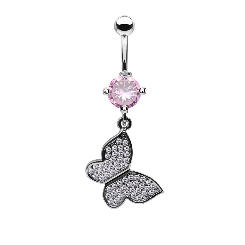 Steel 316L Belly Button Banana with CZ Stone Setting in Fashion Design -14GA(1.6mm)