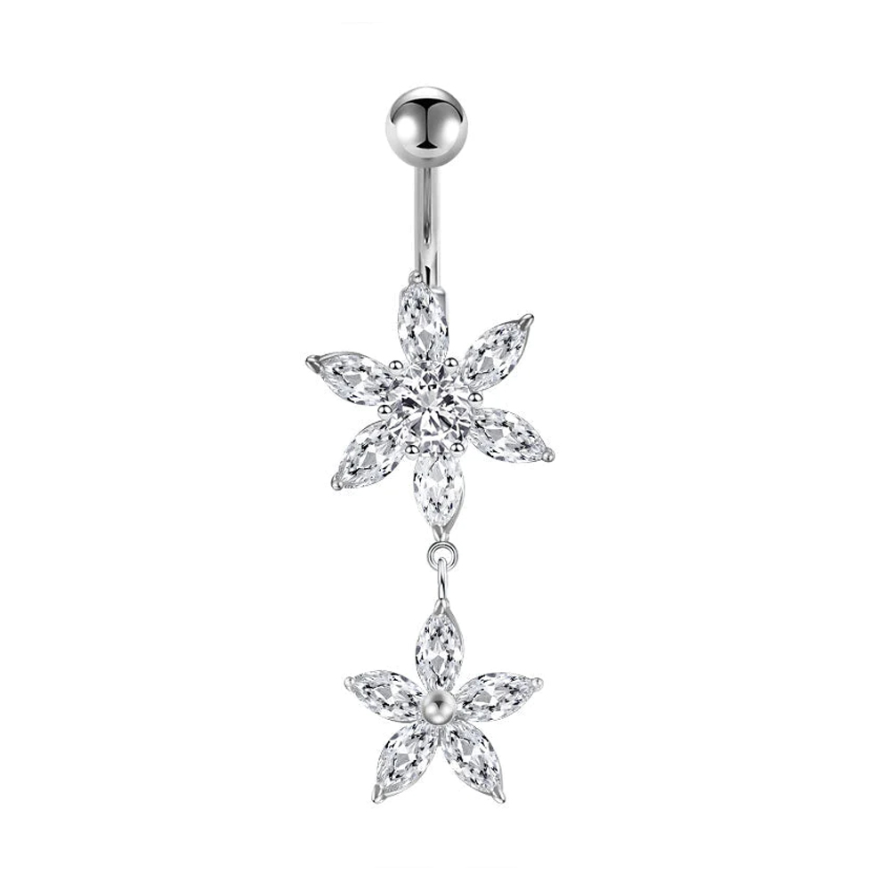 Steel 316L Belly Button Banana with CZ Stone Setting in Fashion Design - CC -Crystal Clear 