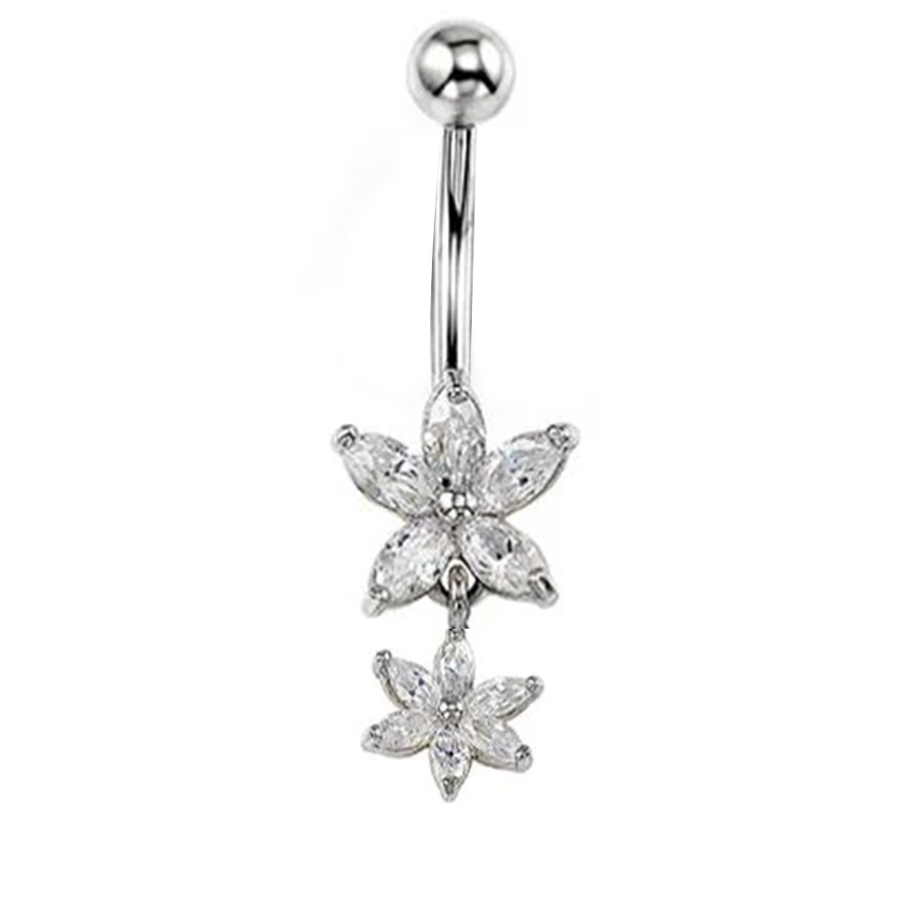Steel 316L Belly Button Banana with CZ Stone Setting in Fashion Design - CC -Crystal Clear -14GA(1.6mm)