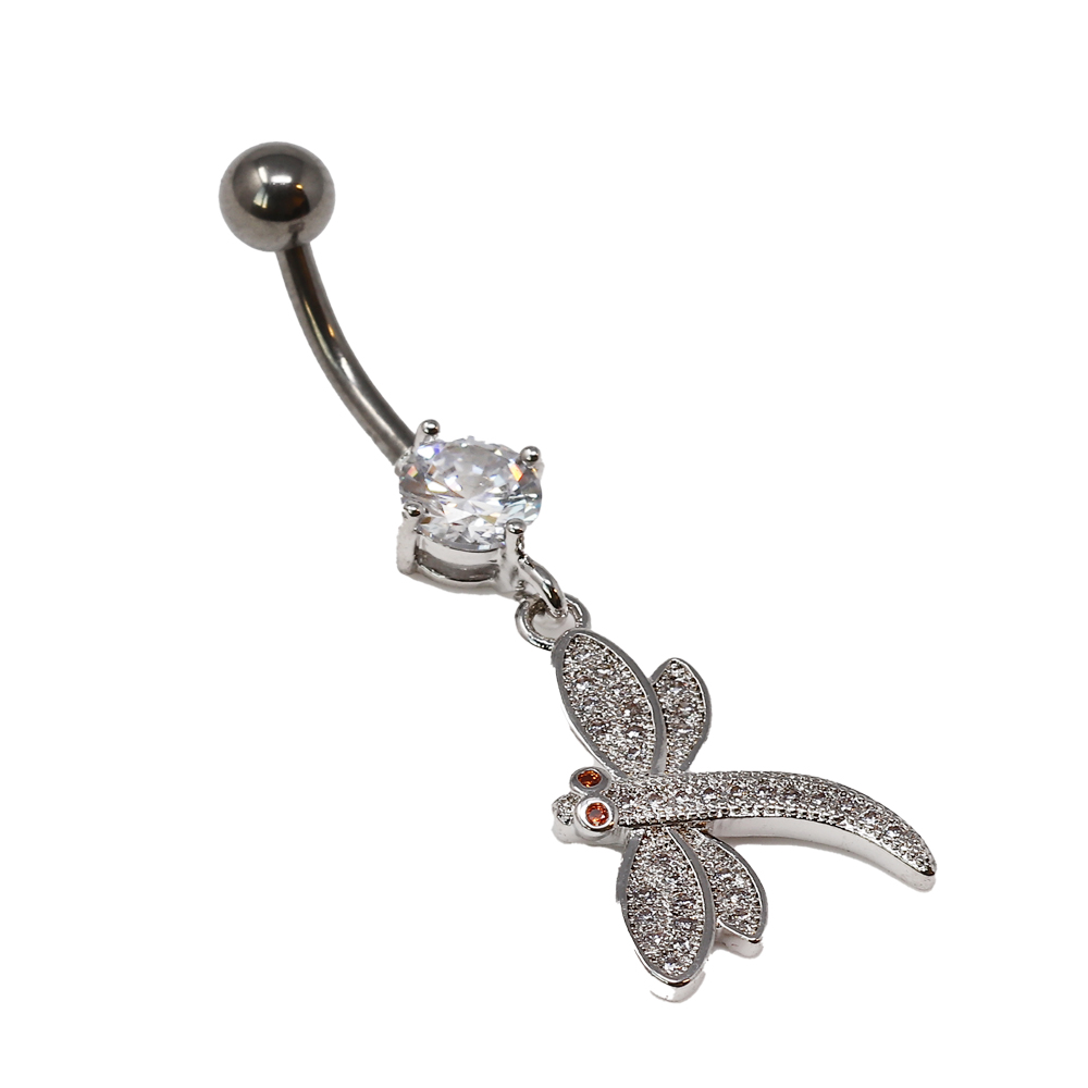 Titanium G23 Belly Button Banana with CZ Stone Setting in Fashion Design -CC Crystal Clear 