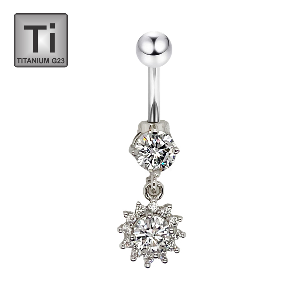 Titanium G23 Belly Button Banana with CZ Stone Setting in Fashion Design -CC Crystal Clear 