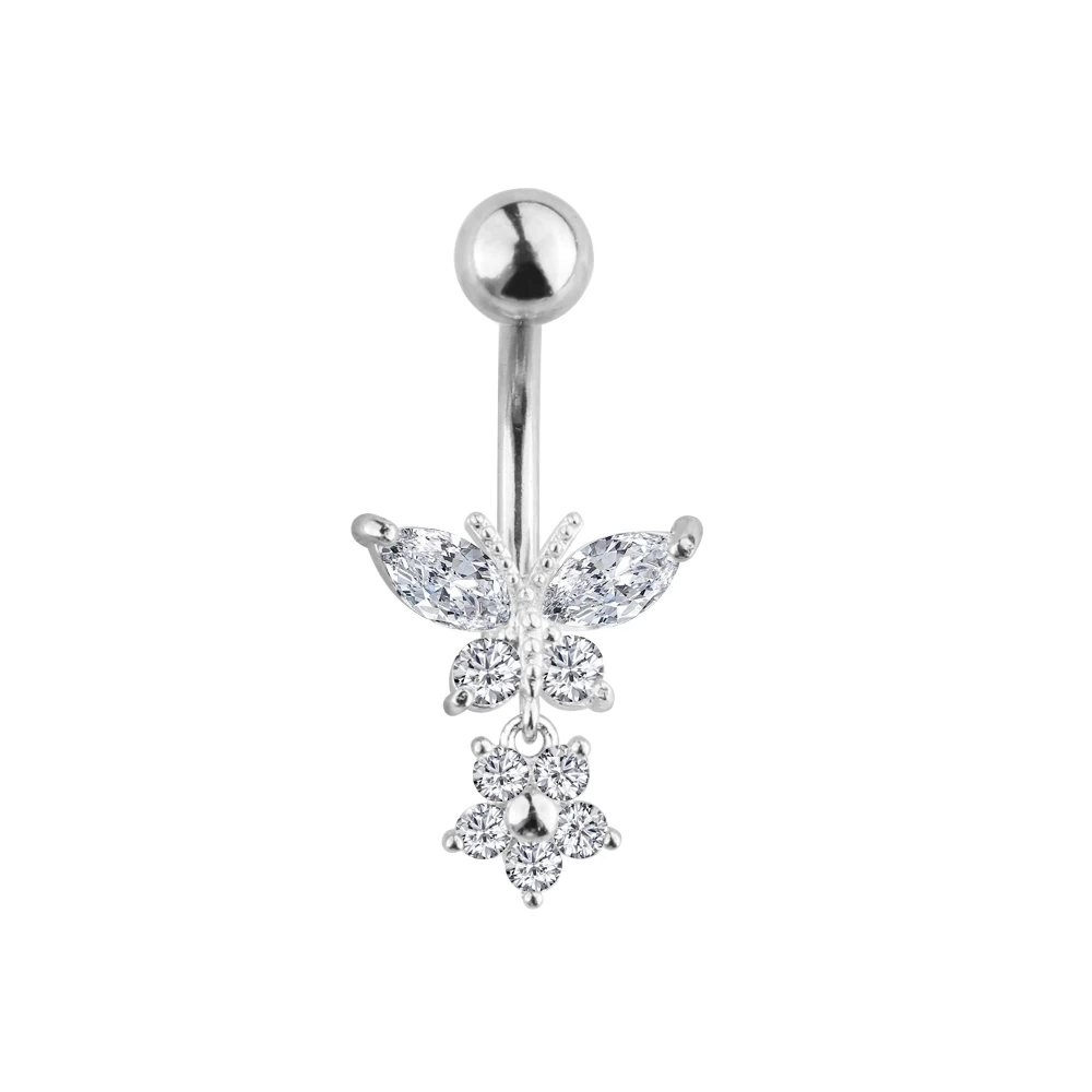 Titanium G23 Belly Button Banana with CZ Stone Setting in Fashion Design -CC Crystal Clear 