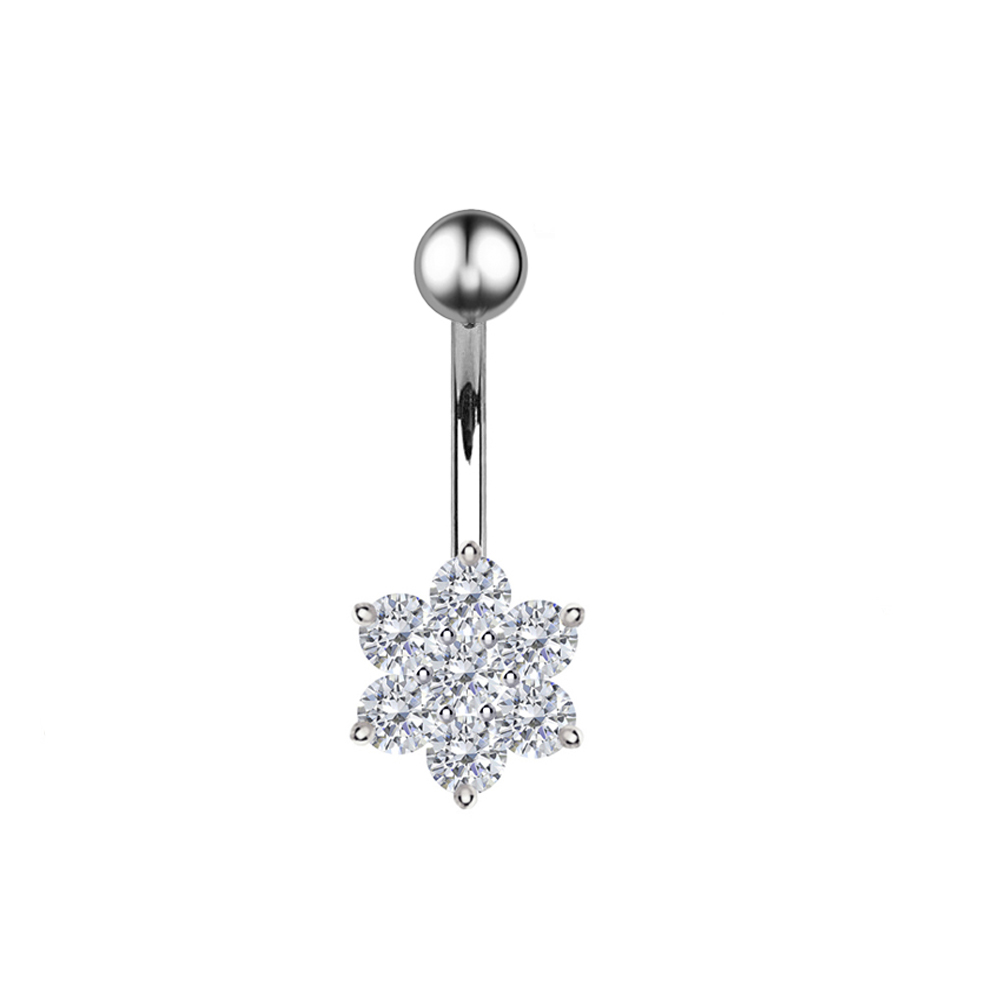 Titanium G23 Belly Button Banana with CZ Stone Setting in Fashion Design -CC Crystal Clear 