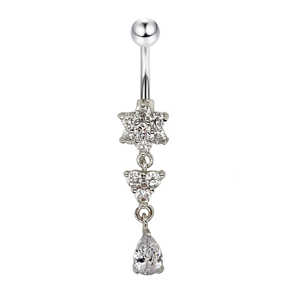 Titanium G23 Belly Button Banana with CZ Stone Setting in Fashion Design -CC Crystal Clear 