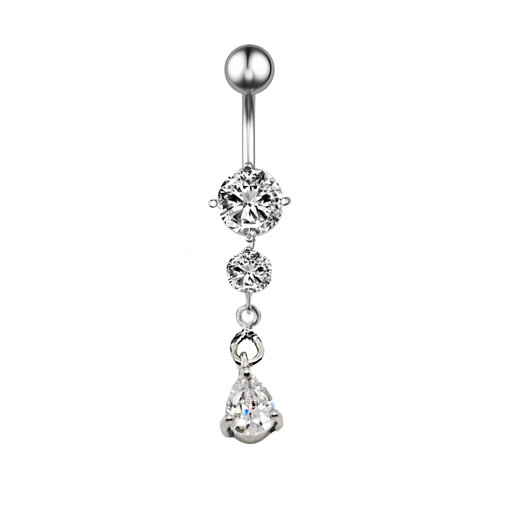 Titanium G23 Belly Button Banana with CZ Stone Setting in Fashion Design -CC Crystal Clear 