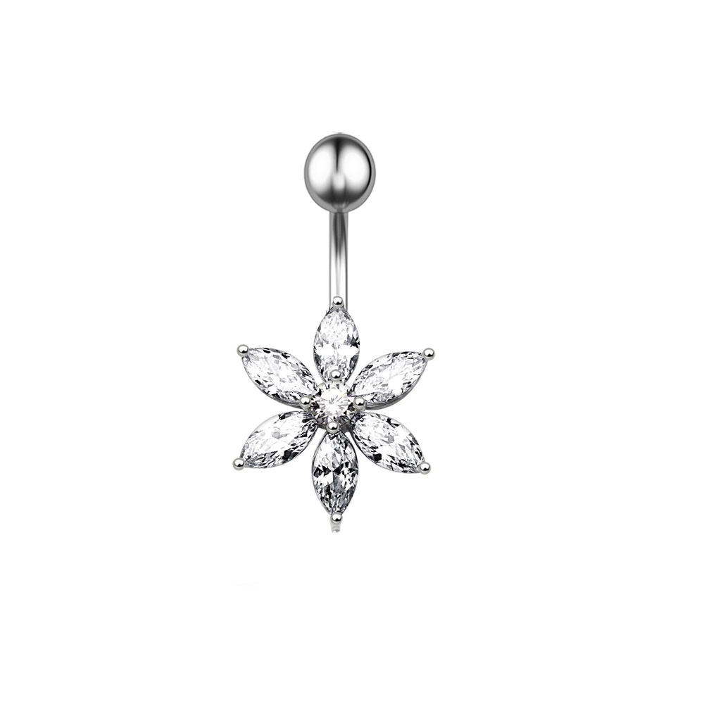 Titanium G23 Belly Button Banana with CZ Stone Setting in Fashion Design -CC Crystal Clear 