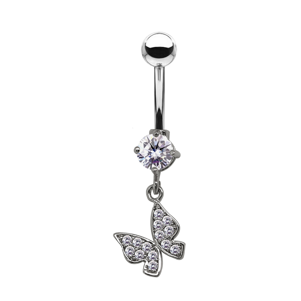 Titanium G23 Belly Button Banana in Fashion Design -CC Crystal Clear -14GA(1.6mm)