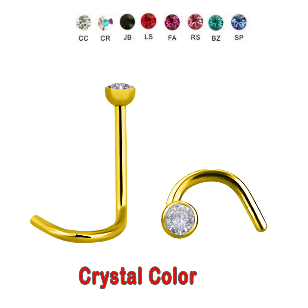 Steel 316L Gold PVD Coated Nose Spiral with 2.5mm Crystal - 18GA(1.0mm)