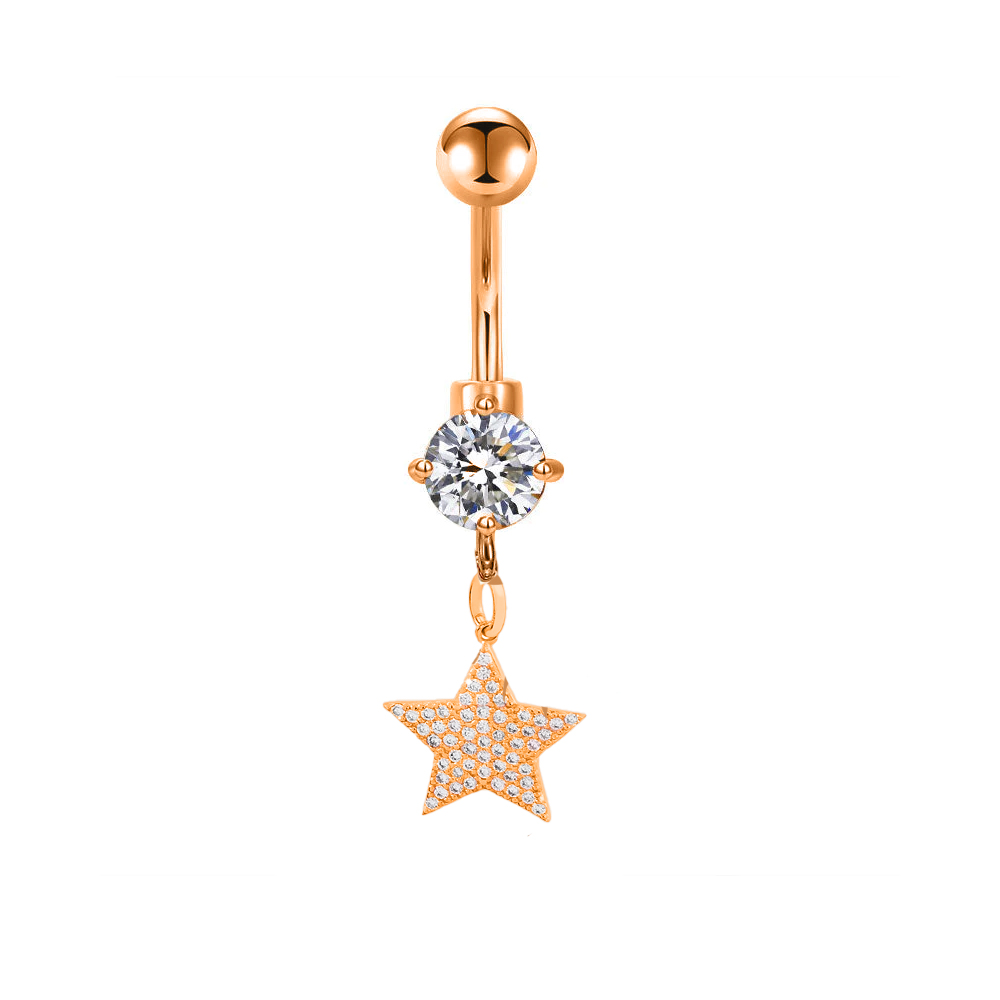 Steel 316L Rose Gold Ti-PVD Coated Belly Button Banana with CZ Stone Setting in Fashion Design - CC Crystal Clear 