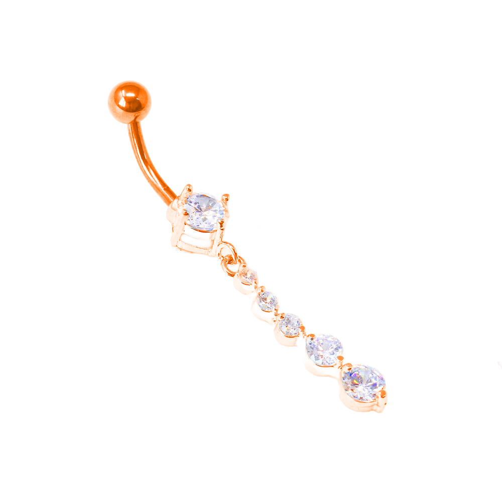 Steel 316L Rose Gold PVD Titanium Coated Belly Button Banana with CZ Stone Setting in Fashion Design - CC Crystal Clear -14GA(1.6mm)