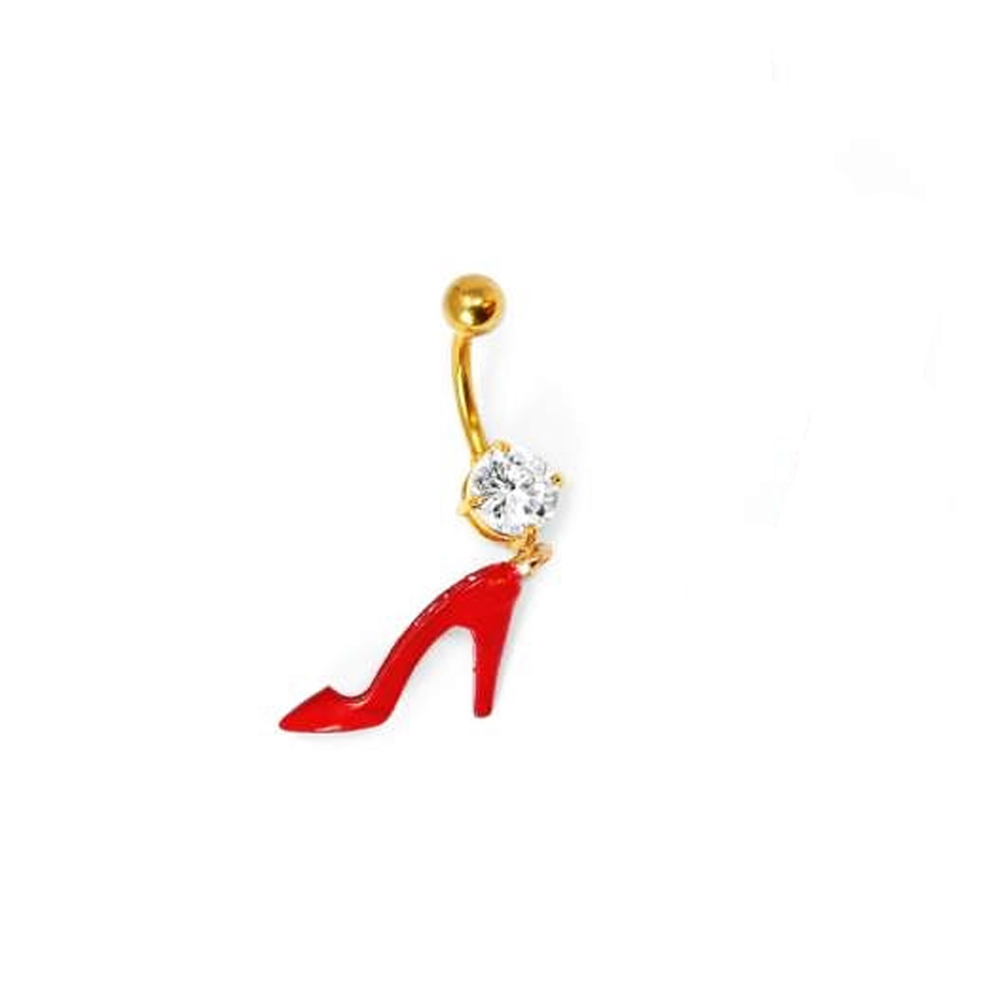 Steel 316L Gold Ti-PVD Coated Belly Button Banana in Fashion Design - CC Crystal Clear 