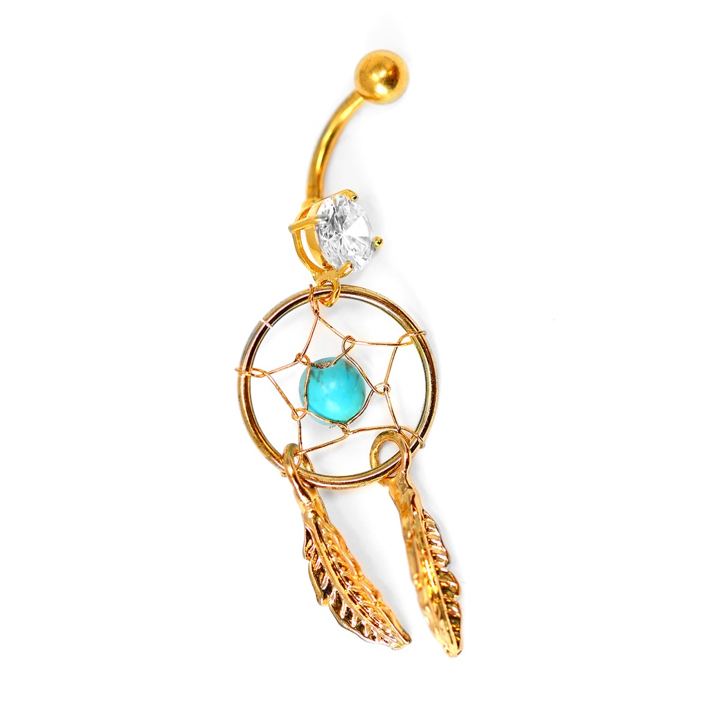 Steel 316L 18K Gold PVD Titanium Coated Belly Button Banana in Fashion Design - CC Crystal Clear -14GA(1.6mm)
