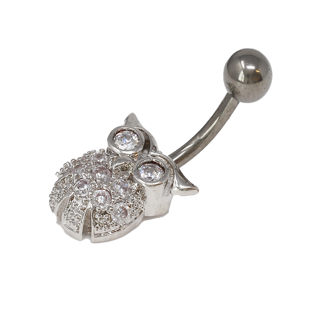 Titanium G23 Belly Button Banana with CZ Stone Setting in Fashion Design -CC Crystal Clear