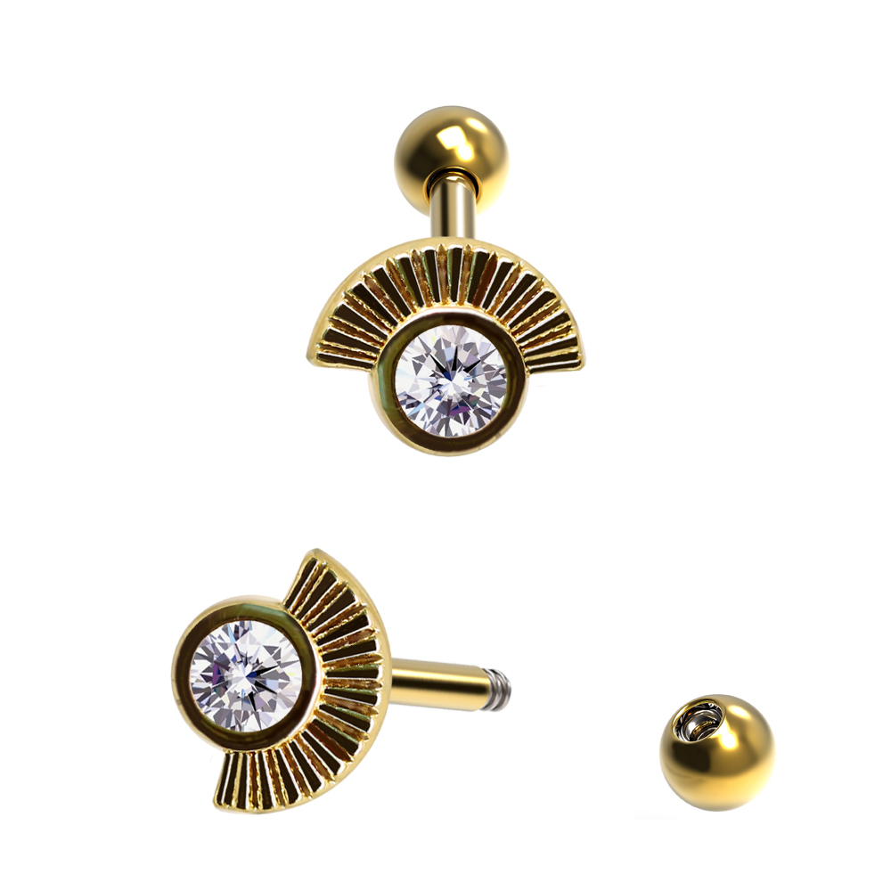 Steel 316L Barbell in Fashion Design with Crystals - CC Crystal Clear