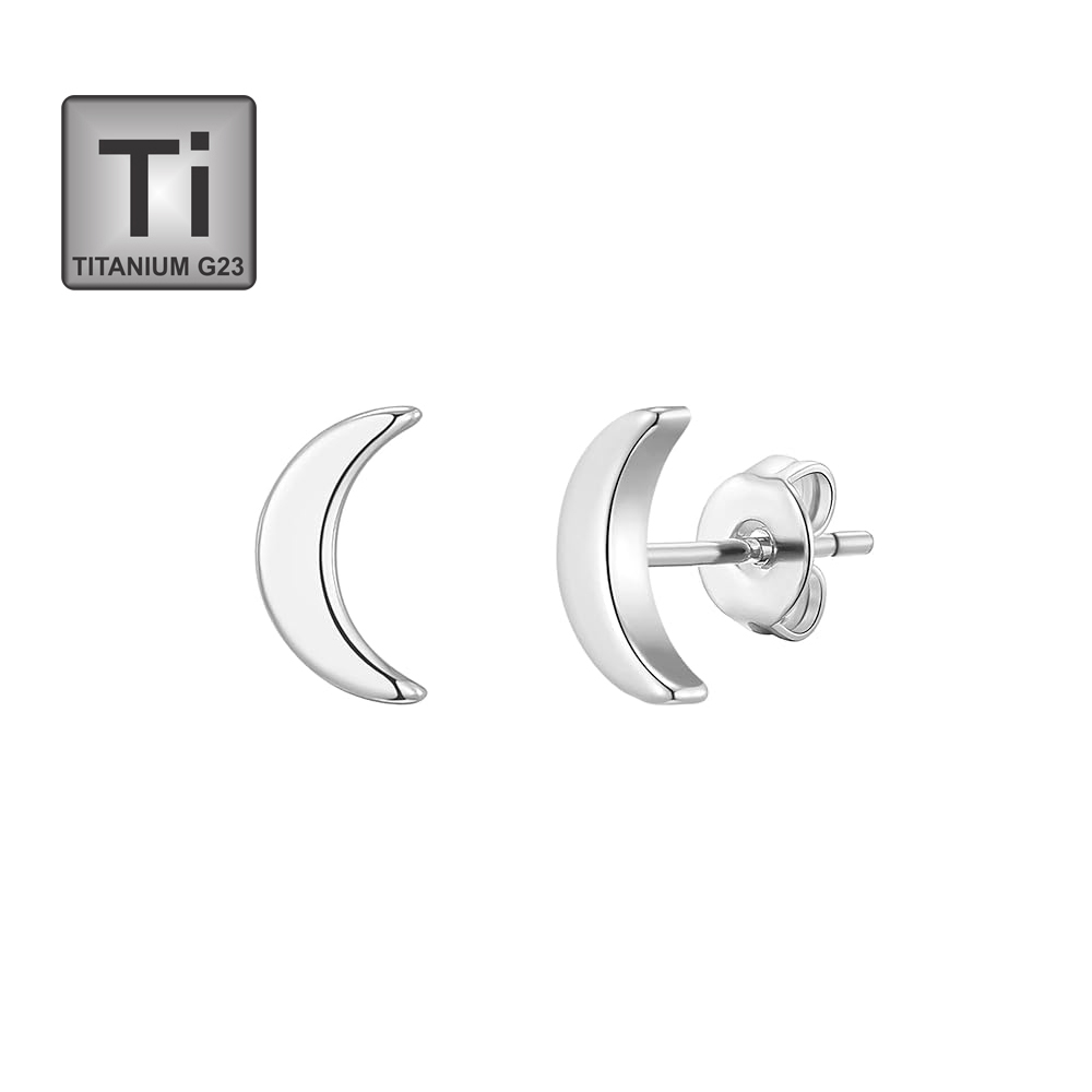Titanium G23 Ear Stud in Moon Design 