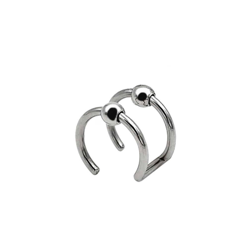 Steel 316L Clip-on Non-Piercing with 2 Rings 2 Balls - 16GA(1.2mm) 
