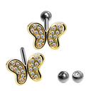 Steel 316L Barbell in Butterfly Design with Crystals - CC Crystal Clear    