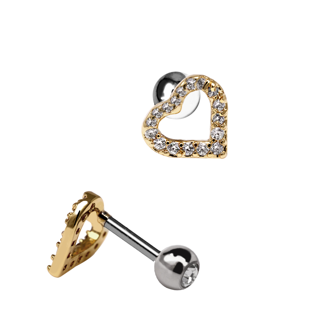Steel 316L Barbell in Heart Design with Crystals - CC Crystal Clear    