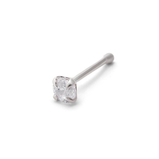 Steel 316L Nose Pin with Prong Setted Square Stone - 20GA(0.8mm)