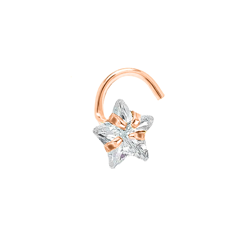 Steel 316L Rose Gold PVD Titanium Coated Nose Spiral with Star Setting Stone - 20GA(0.8mm)