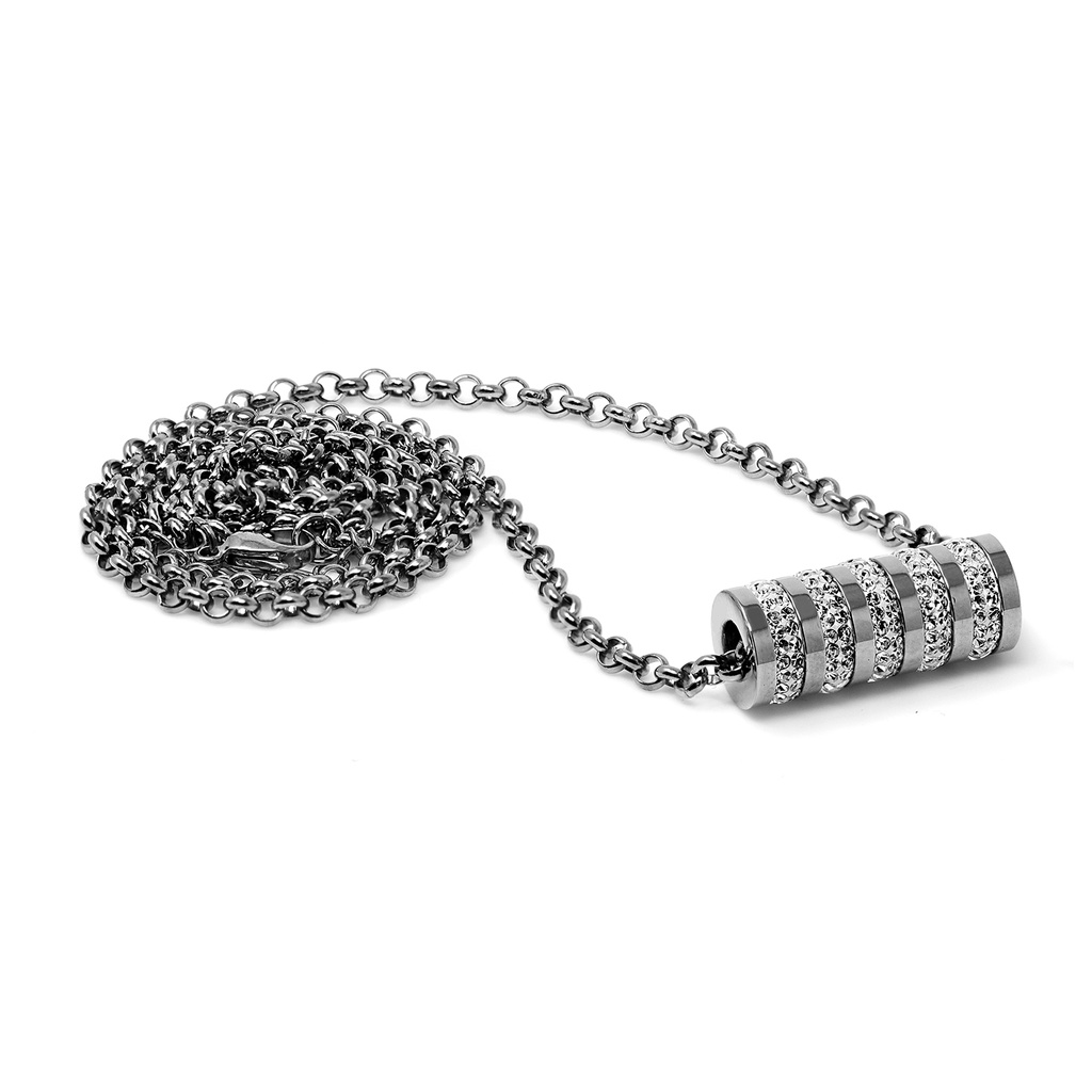 Steel 316L Necklace with Cylinder Shaped Crystal Pendant - Length 45cm