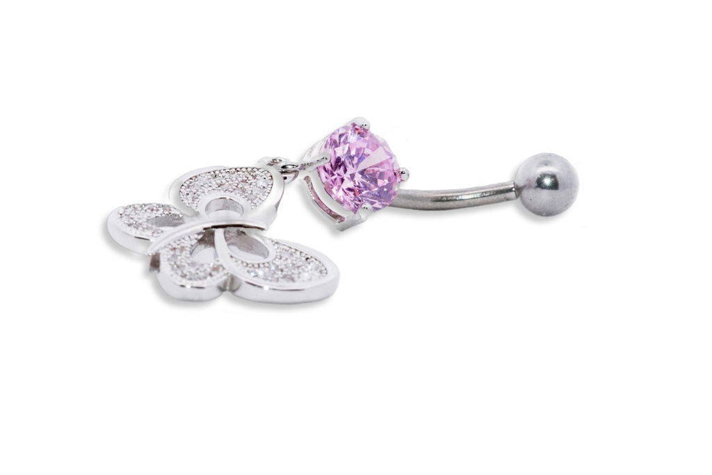 Steel 316L Belly Button Banana with CZ Stone Setting in Fashion Design - CC -Crystal Clear