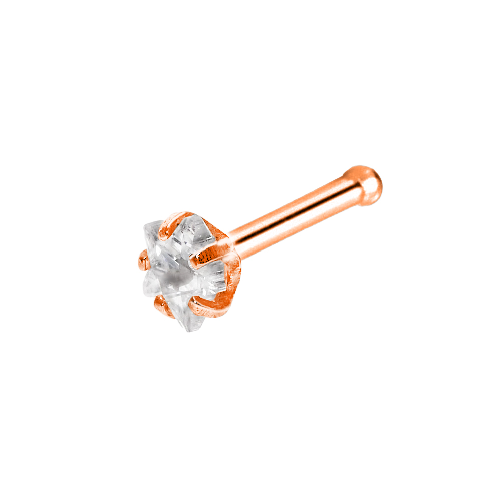 Steel 316L Rose Gold Ti-PVD Coated Nose Pin with Prong Setted Star Shaped Crystal - 20GA(0.8mm) 