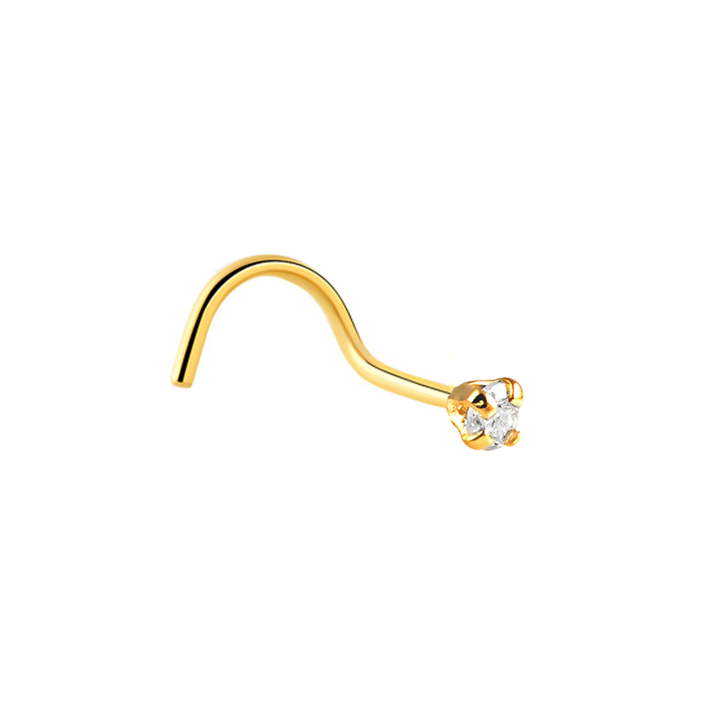 Steel 316L Gold Ti-PVD Coated Nose Spiral with Round Setting Stone - 20GA(0.8mm) 