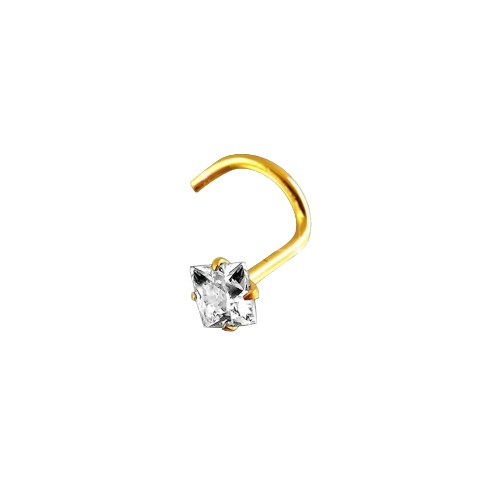 Steel 316L Gold Ti-PVD Coated Nose Spiral with Square Setting Stone - 20GA(0.8mm)