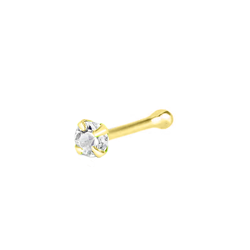 Steel 316L Gold Ti-PVD Coated Nose Pin with Round Stone Setting - 20GA(0.8mm)