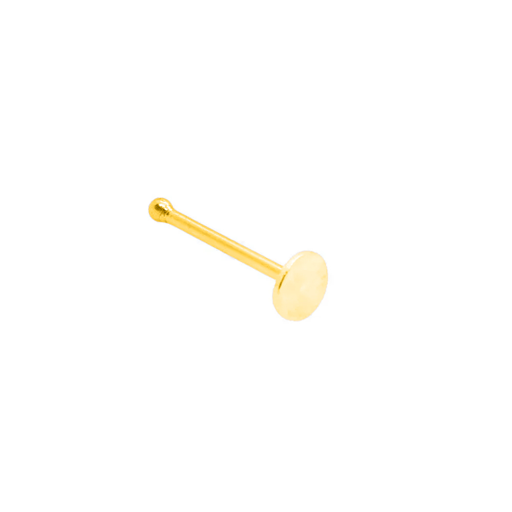 Steel 316L Gold Ti-PVD Coated Nose Pin with Flat Disc - 18GA(1.0mm)