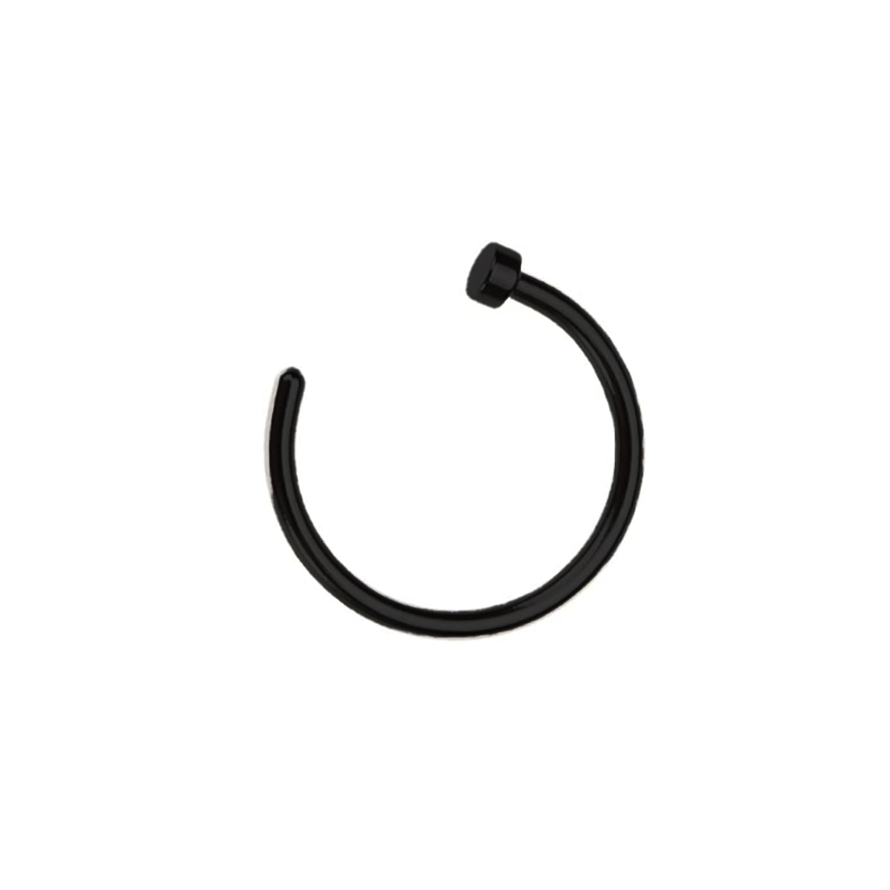 Steel 316L Black PVD Titanium Coated Open Ring Nose Stud with Flat Disc - 18GA(1.0mm)