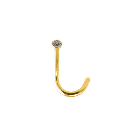 Steel 316L Gold Ti-PVD Coated Nose Spiral with 3mm Flat Crystal Disc - 18GA(1.0mm) 