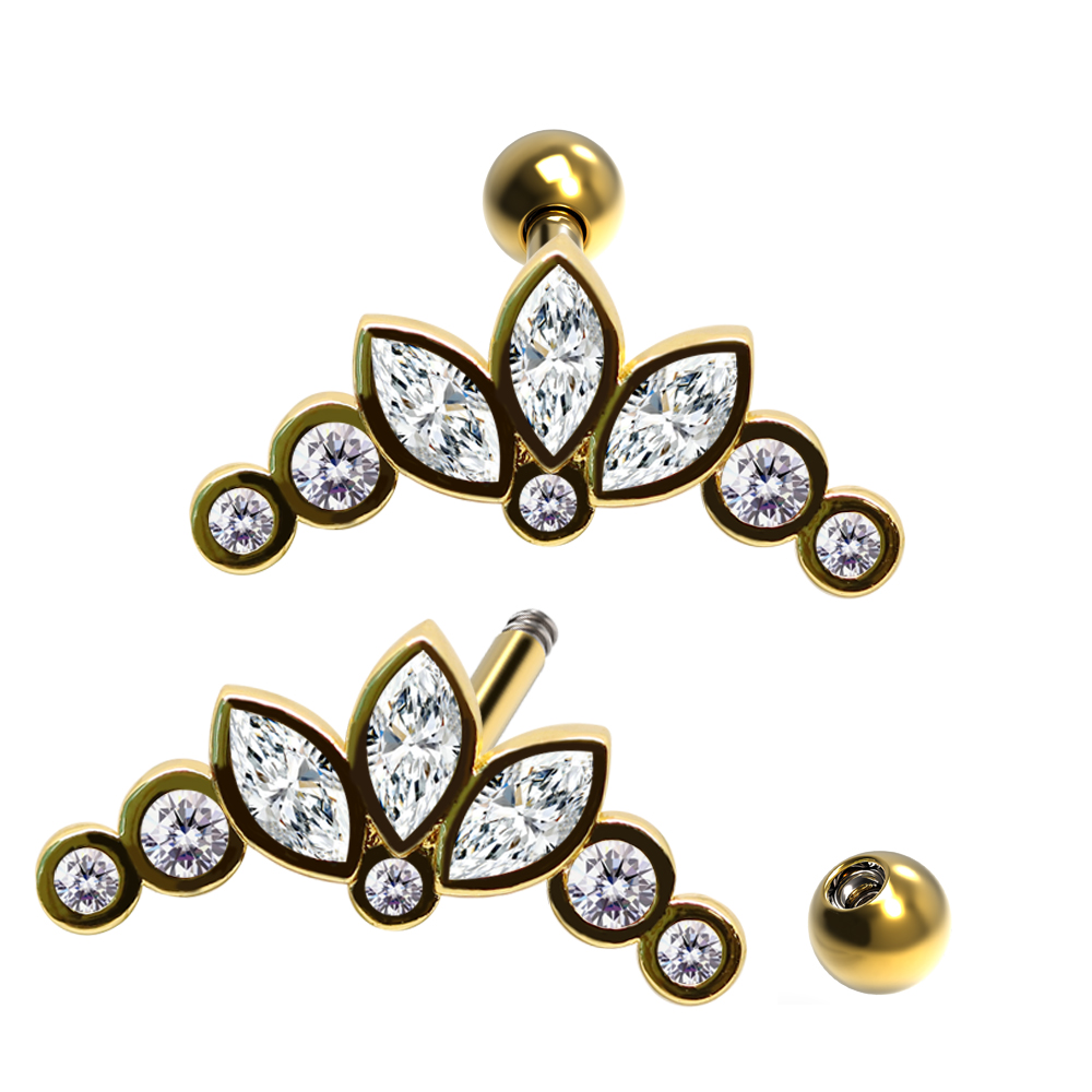 Steel 316L Barbell in Fashion Design with crystals - CC crystal clear