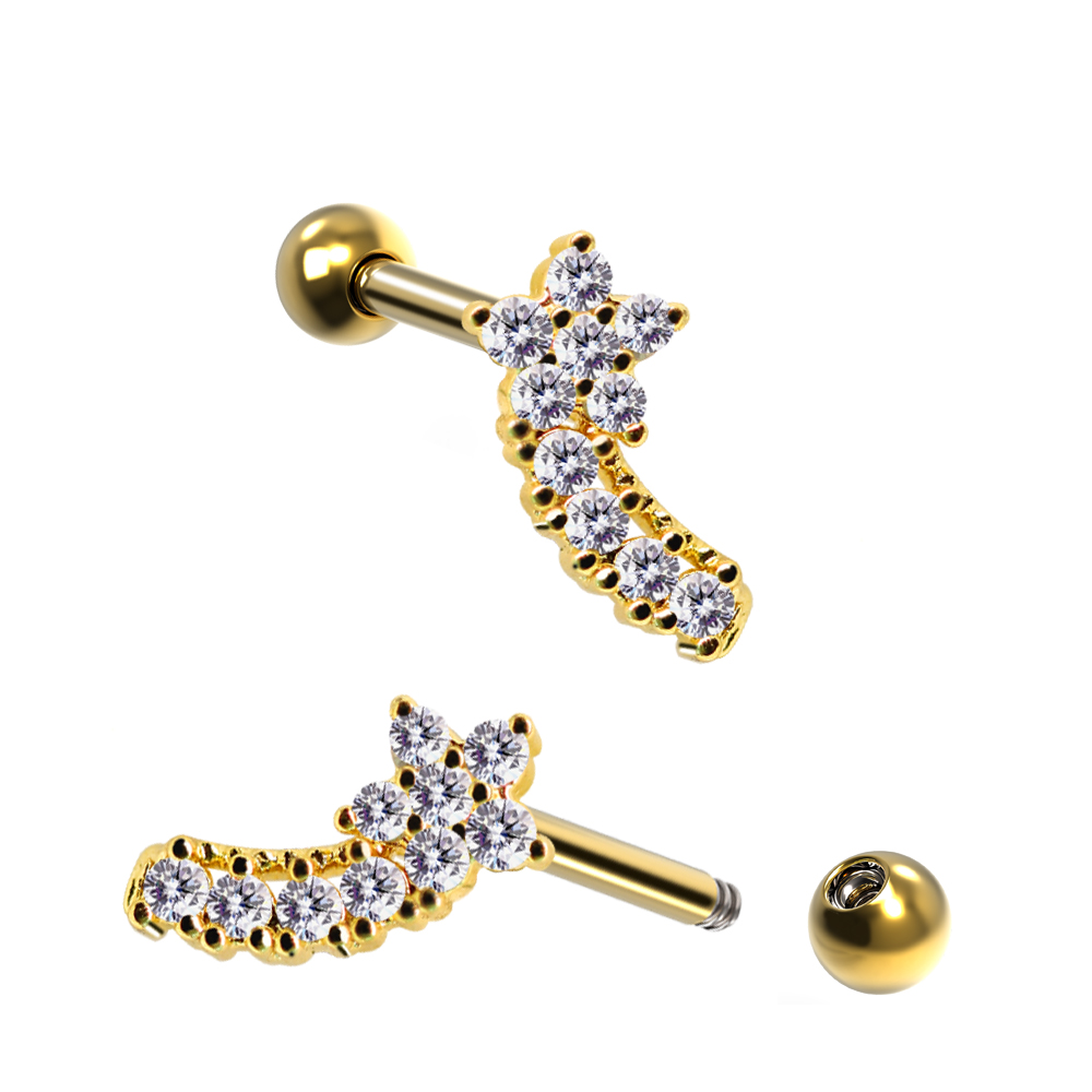 Steel 316L Barbell in Star Fashion Design with Crystals - CC Crystal Clear