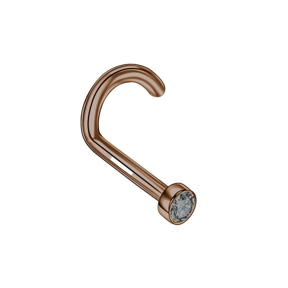 Steel 316L Antique Copper PVD Titanium Coated Nose Spiral with 3mm Flat Crystal Disc - 18GA(1.0mm)  