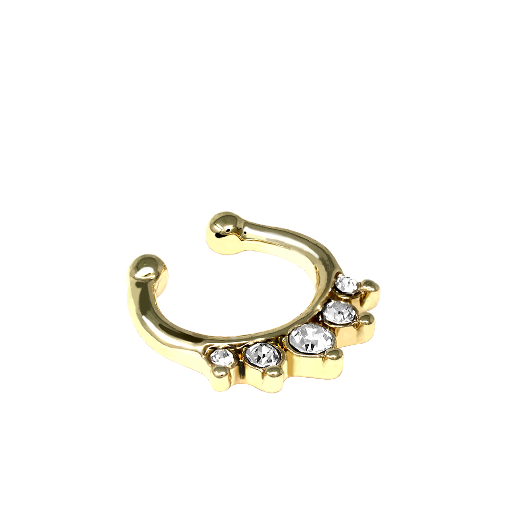 Brass Yellow Gold Plated Clip-on septum Ring with Crystals in Fashion Design
