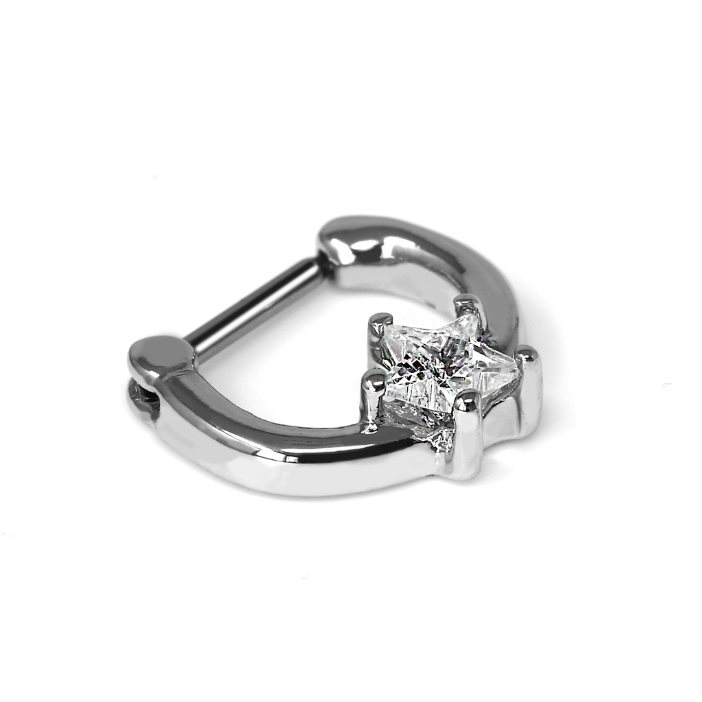Steel 316L Hinged septum Ring with Star shaped Crystal in Fashion Design 