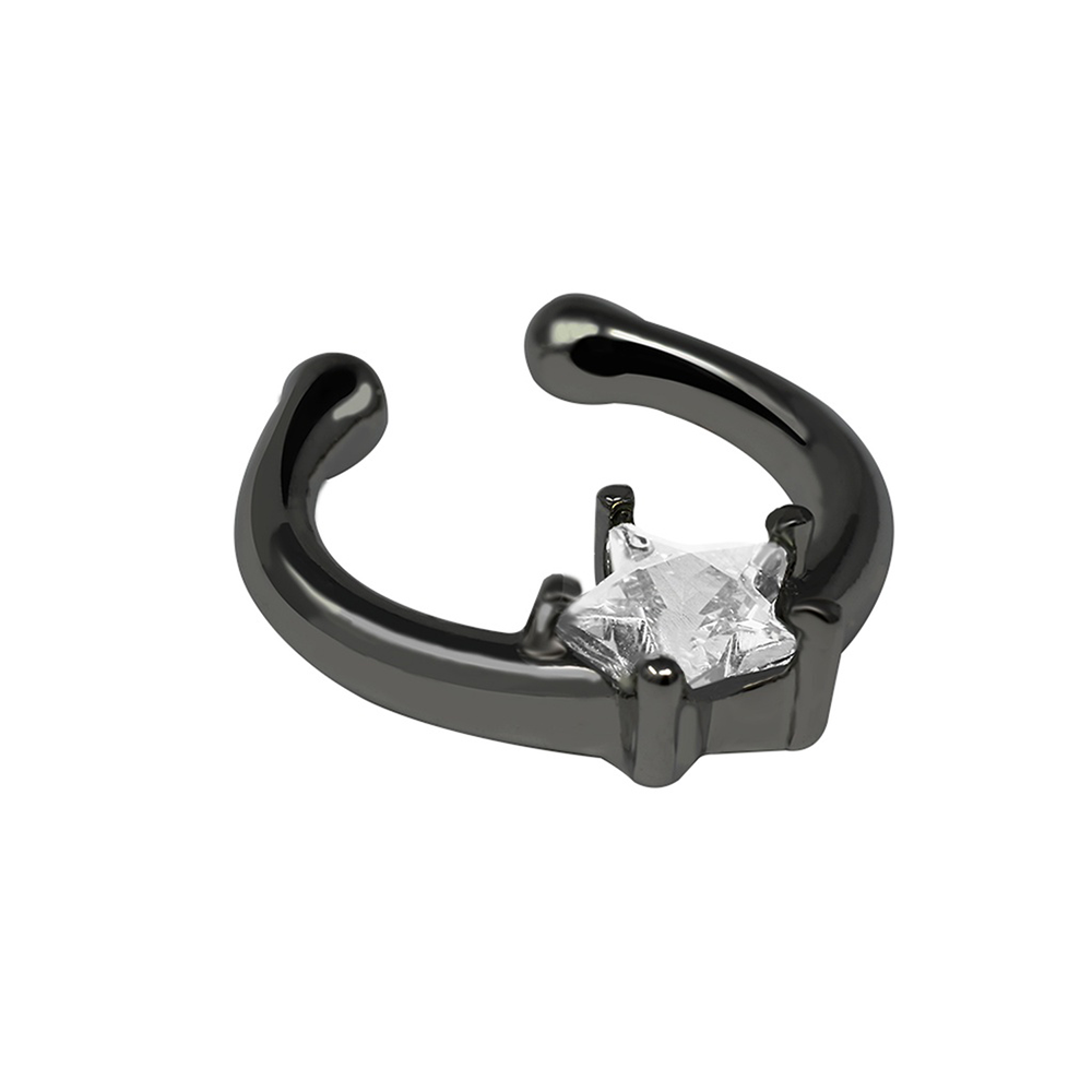 Brass Black Plated Clip-on septum Ring with Star Shaped Crystal in Fashion Design